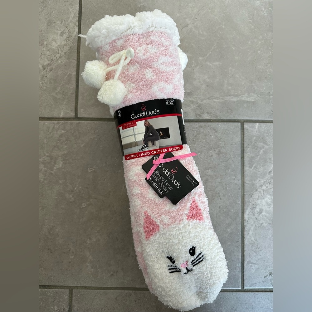 [NEW UNWORN] CUDDL DUDS Sherpa lined critter socks- 2 pack